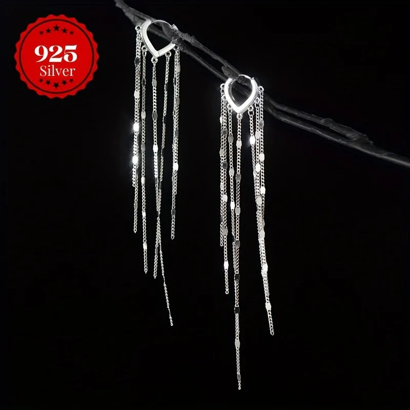 S925 Sterling Silver Ear Buckle Heart Shaped Long Tassel Earrings, Elegant Fashionable Jewelry earrings for women
S925 Sterling Silver Ear Buckle Heart Shaped Long Tassel Earrings, Elegant Fashionable Jewelry earrings for women