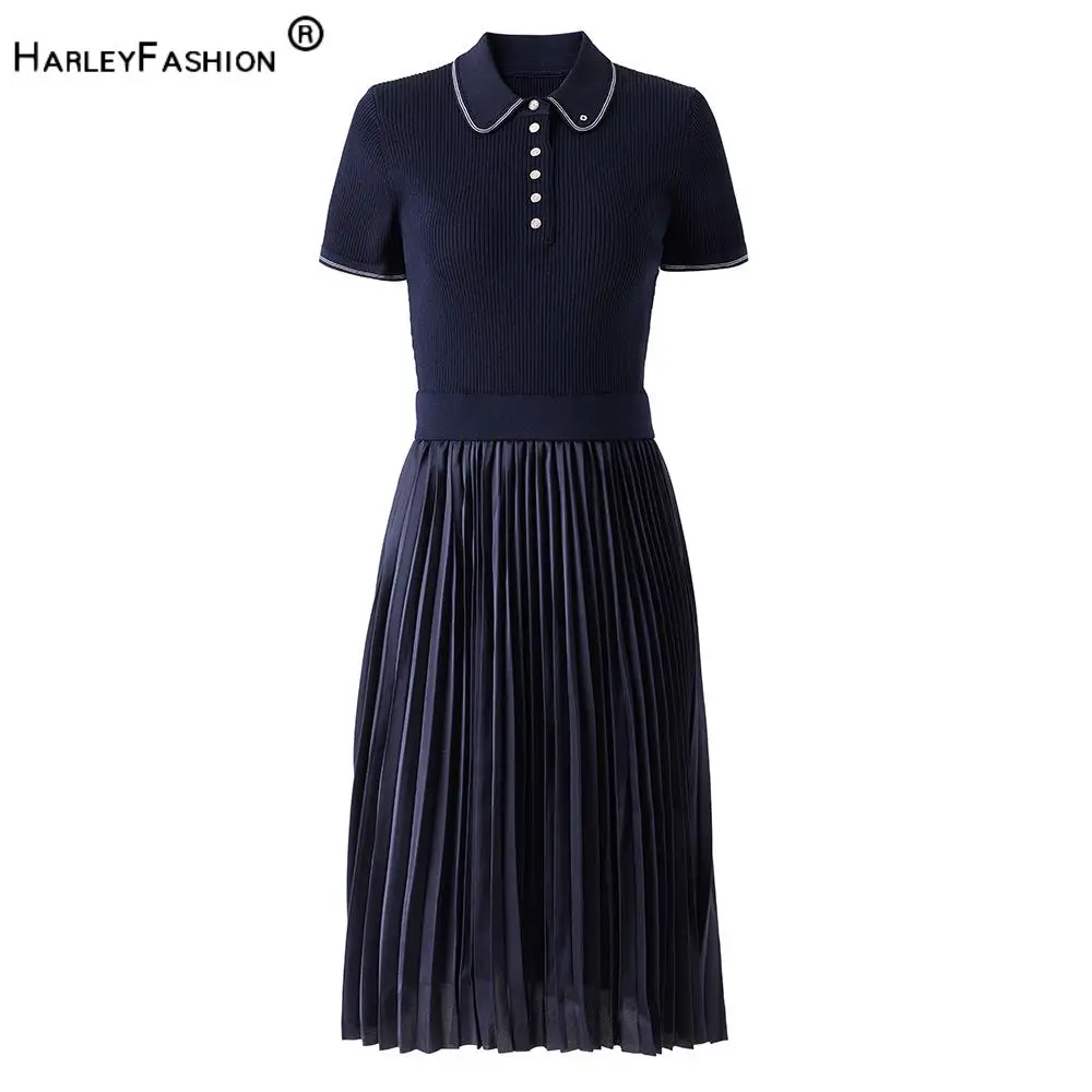 2026 Lady Colorblock Polo Collar Elegant Style Wear Short Sleeve Single-breasted Pleated Patchwork Pullover Knit Midi Dress
2026 Lady Colorblock Polo Collar Elegant Style Wear Short Sleeve Single-breasted Pleated Patchwork Pullover Knit Midi Dress