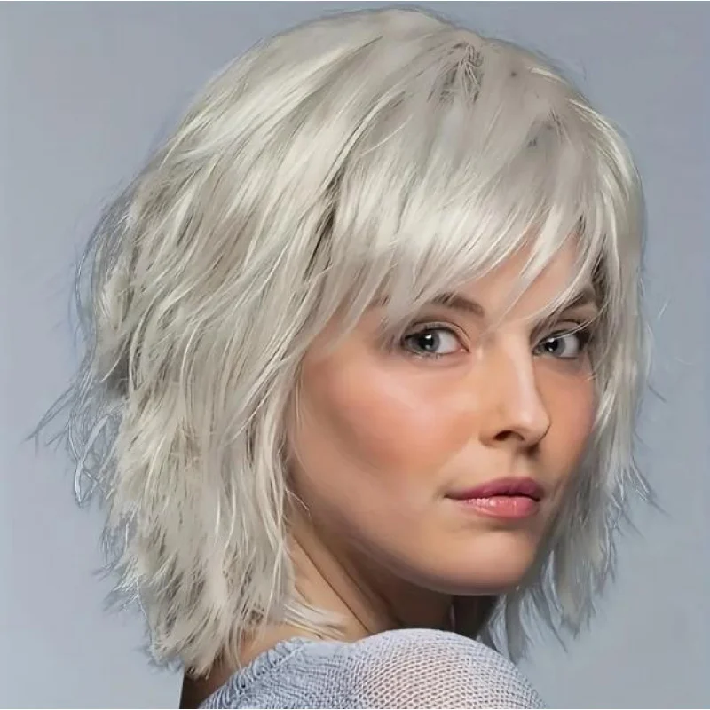 Белый многослойный короткий женский парик - термостойкий парик из синтетических волос
Белый многослойный короткий женский парик - термостойкий парик из синтетических волос