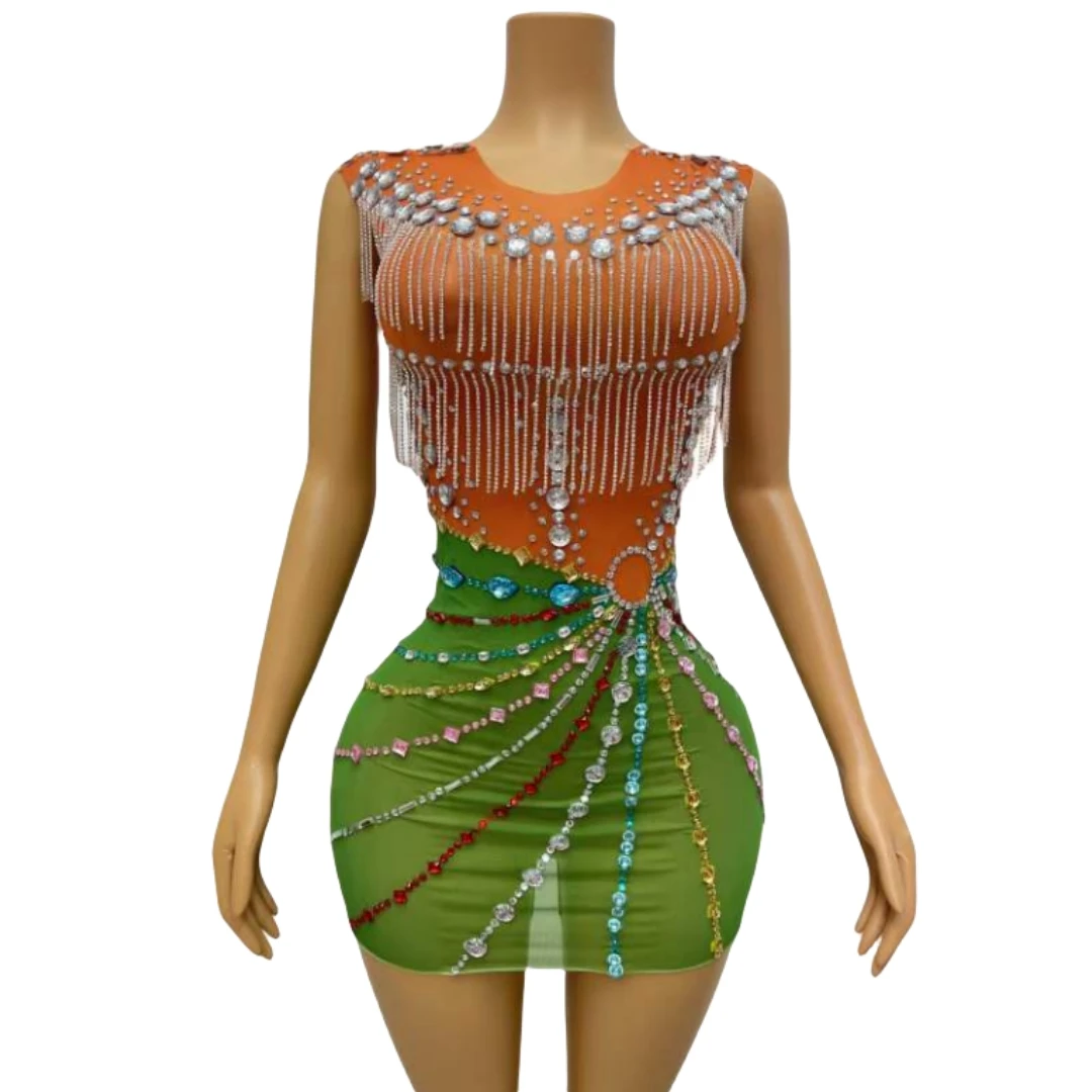 2025 Women Sleeveless Rhinestone Fringe Stretch Stunning Stage Dress See Through DJ DS Gogo Queen Costumes
2025 Women Sleeveless Rhinestone Fringe Stretch Stunning Stage Dress See Through DJ DS Gogo Queen Costumes