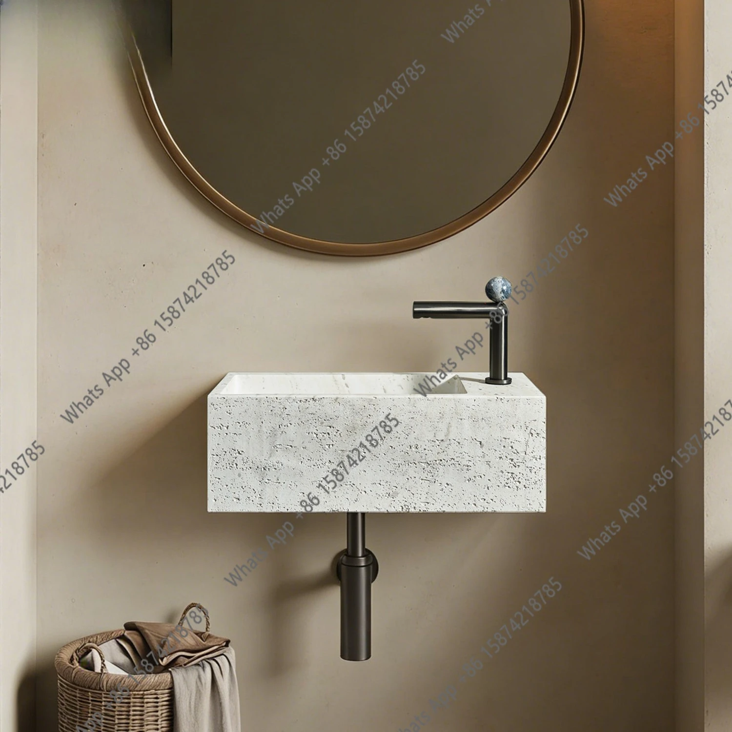 Medieval natural travertine wall-mounted washbasin, high-end sense small apartment, small size wall-mounted washbasin
Medieval natural travertine wall-mounted washbasin, high-end sense small apartment, small size wall-mounted washbasin