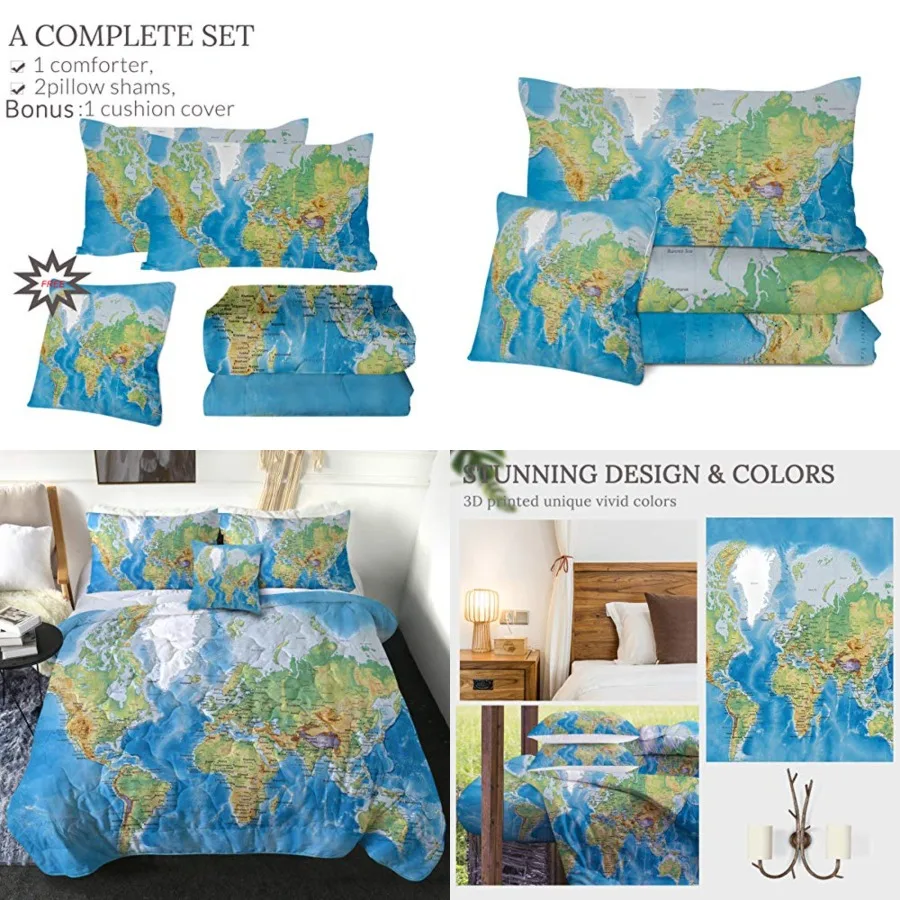 World Comforter Size Bedding Set 4 Pieces Blue Bed Set for Boys Girls Ultra Soft 1 Comforter 2 Pillow Cases 1 Cushion Cover
World Comforter Size Bedding Set 4 Pieces Blue Bed Set for Boys Girls Ultra Soft 1 Comforter 2 Pillow Cases 1 Cushion Cover