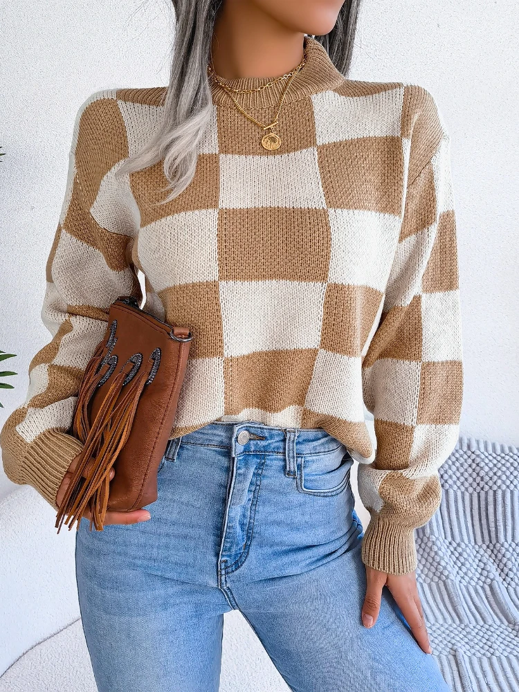 Пуловер в клетку контрастного цвета, женский осенне-зимний клетчатый вязаный свитер, женские модные винтажные джемперы с круглым вырезом, топы
Пуловер в клетку контрастного цвета, женский осенне-зимний клетчатый вязаный свитер, женские модные винтажные джемперы с круглым вырезом, топы