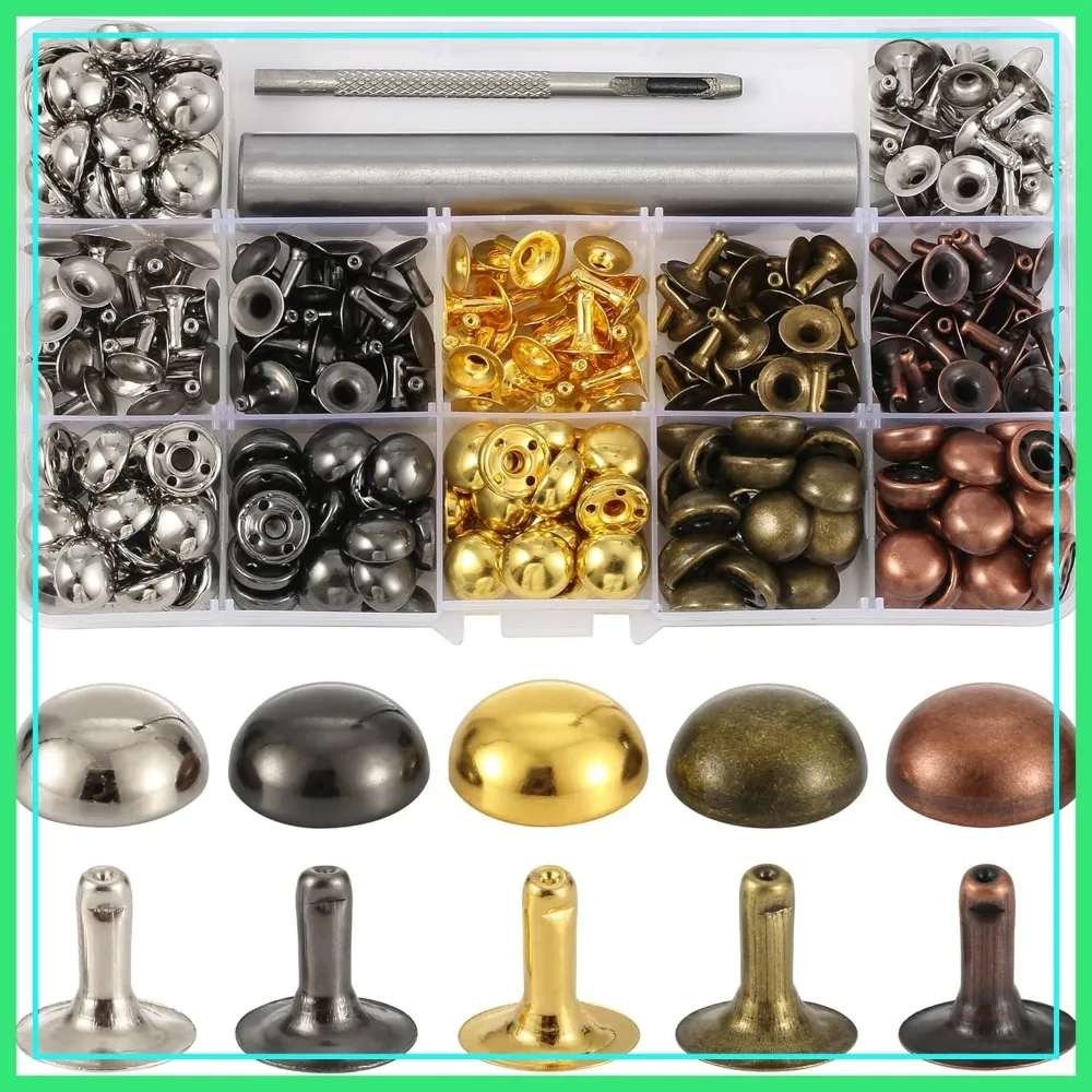 150 Sets 12x6mm Round Dome Leather Rivets with Setting Tools for Bags Belts Shoes Dog Collars Leather Craft
150 Sets 12x6mm Round Dome Leather Rivets with Setting Tools for Bags Belts Shoes Dog Collars Leather Craft