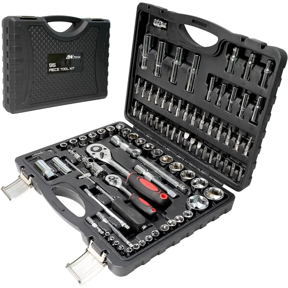 Набор инструментов для механики, метрический, набор ударных головок с приводом 1/2 и 1/4, 95 шт., с храповой ручкой, набор глубоких и неглубоких головок с универсальными
Набор инструментов для механики, метрический, набор ударных головок с приводом 1/2 и 1/4, 95 шт., с храповой ручкой, набор глубоких и неглубоких головок с универсальными