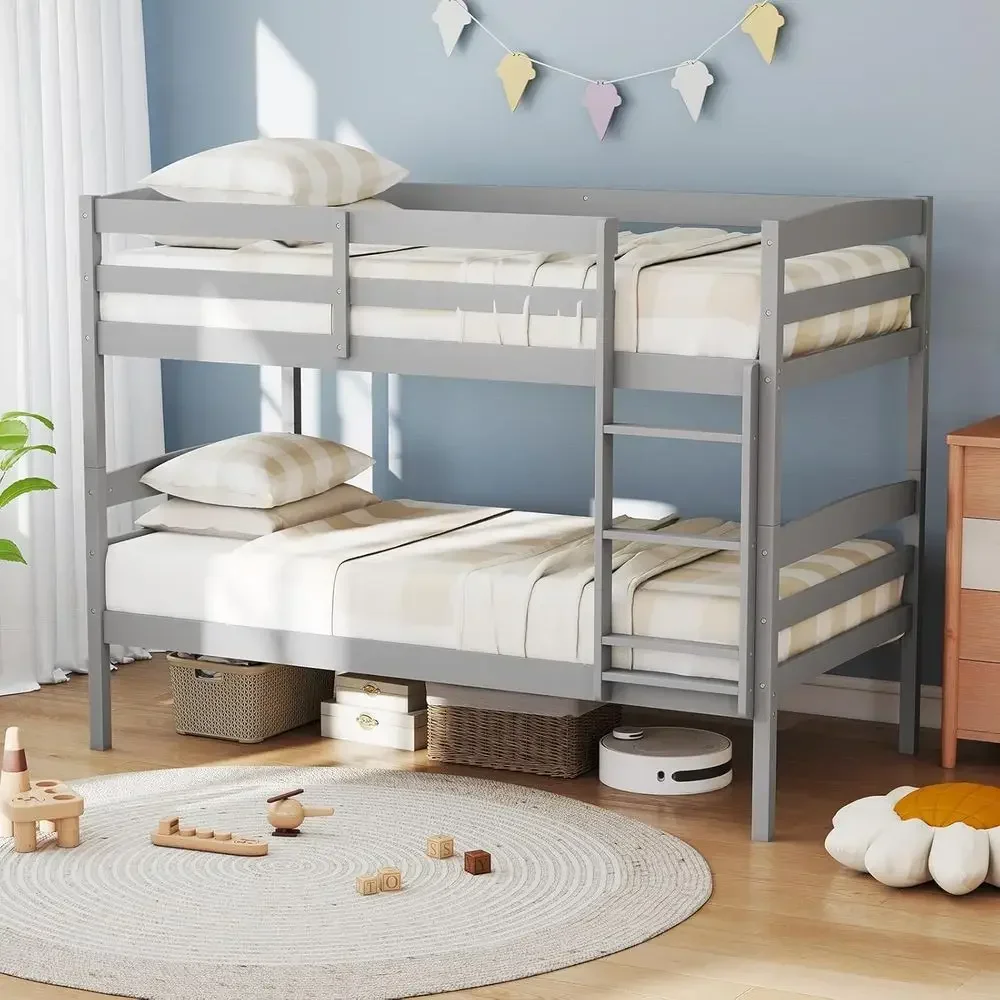 Gray Twin Over Twin Solid Wood Bunk Bed with Detachable High Guardrails and Ladder for Kids and Teens, No Box Spring Needed
Gray Twin Over Twin Solid Wood Bunk Bed with Detachable High Guardrails and Ladder for Kids and Teens, No Box Spring Needed