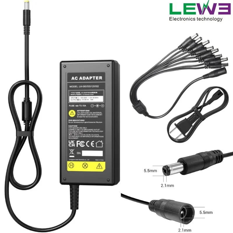 Security Camera Power Adapter with 8-Way Power Splitter 12V 5A for Annke IP BNC
Security Camera Power Adapter with 8-Way Power Splitter 12V 5A for Annke IP BNC