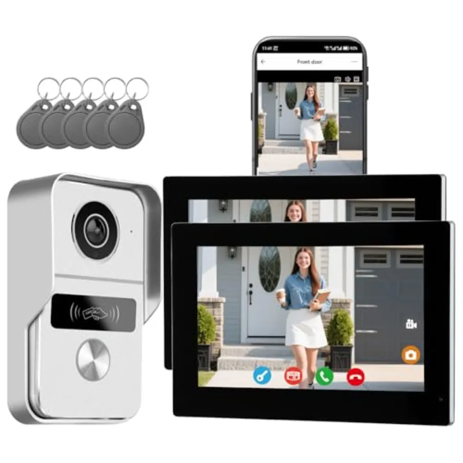Apartment intercom system with wired video doorbell, 1080P camera, 7-inch touch screen, black metal housing, night vision, remo
Apartment intercom system with wired video doorbell, 1080P camera, 7-inch touch screen, black metal housing, night vision, remo