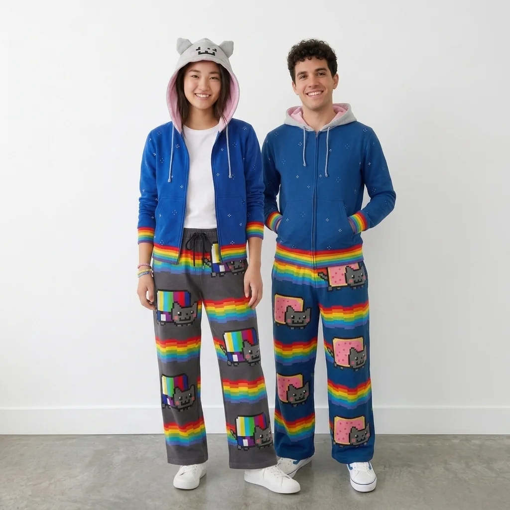 Y2K Kawaii 2 Piece Set Women Cute Pixel Cat Rainbow Striped Zip Up Cat Ear Hoodie Sweatshirt Wide Leg Pants Tracksuit Outfits
Y2K Kawaii 2 Piece Set Women Cute Pixel Cat Rainbow Striped Zip Up Cat Ear Hoodie Sweatshirt Wide Leg Pants Tracksuit Outfits