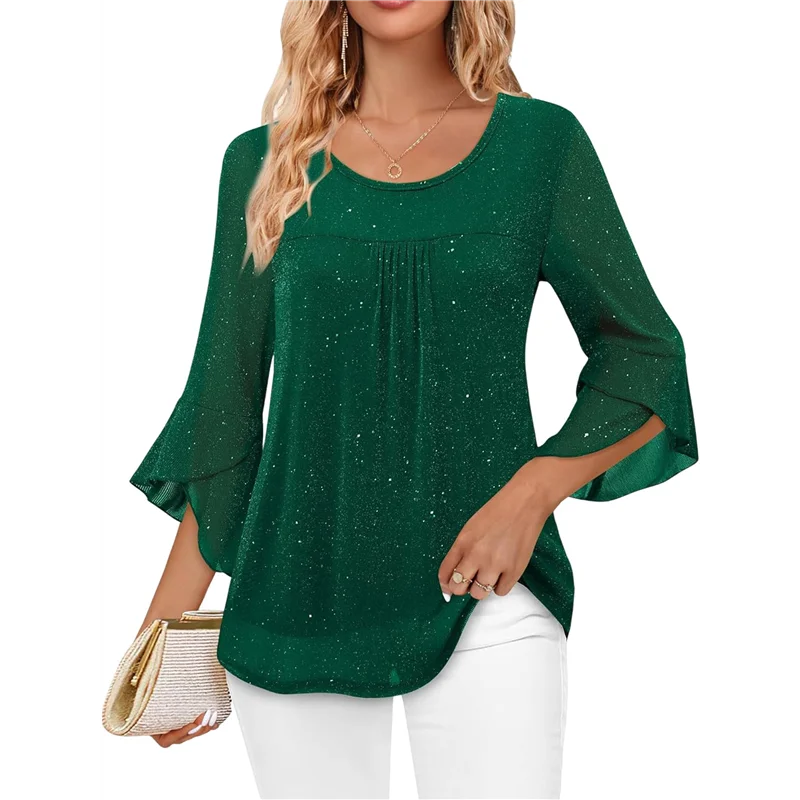 【SEE】Women's Ruffle 3/4 Sleeve Elegant Dressy Blouses Crew Neck Double Layers Mesh Tunic Tops
【SEE】Women's Ruffle 3/4 Sleeve Elegant Dressy Blouses Crew Neck Double Layers Mesh Tunic Tops