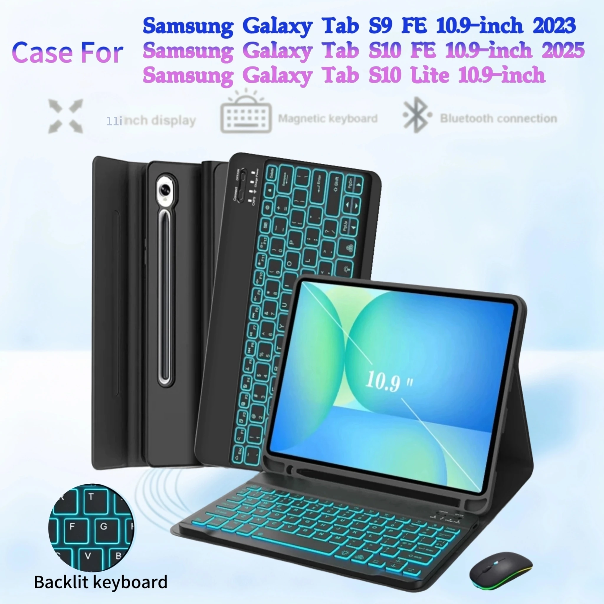 Case for Samsung Tab S9/S10 FE 10.9 inch 2023-2025, Bluetooth Magnetic keyboard cover for Galaxy Tab S10 lite 10.9 inch
Case for Samsung Tab S9/S10 FE 10.9 inch 2023-2025, Bluetooth Magnetic keyboard cover for Galaxy Tab S10 lite 10.9 inch