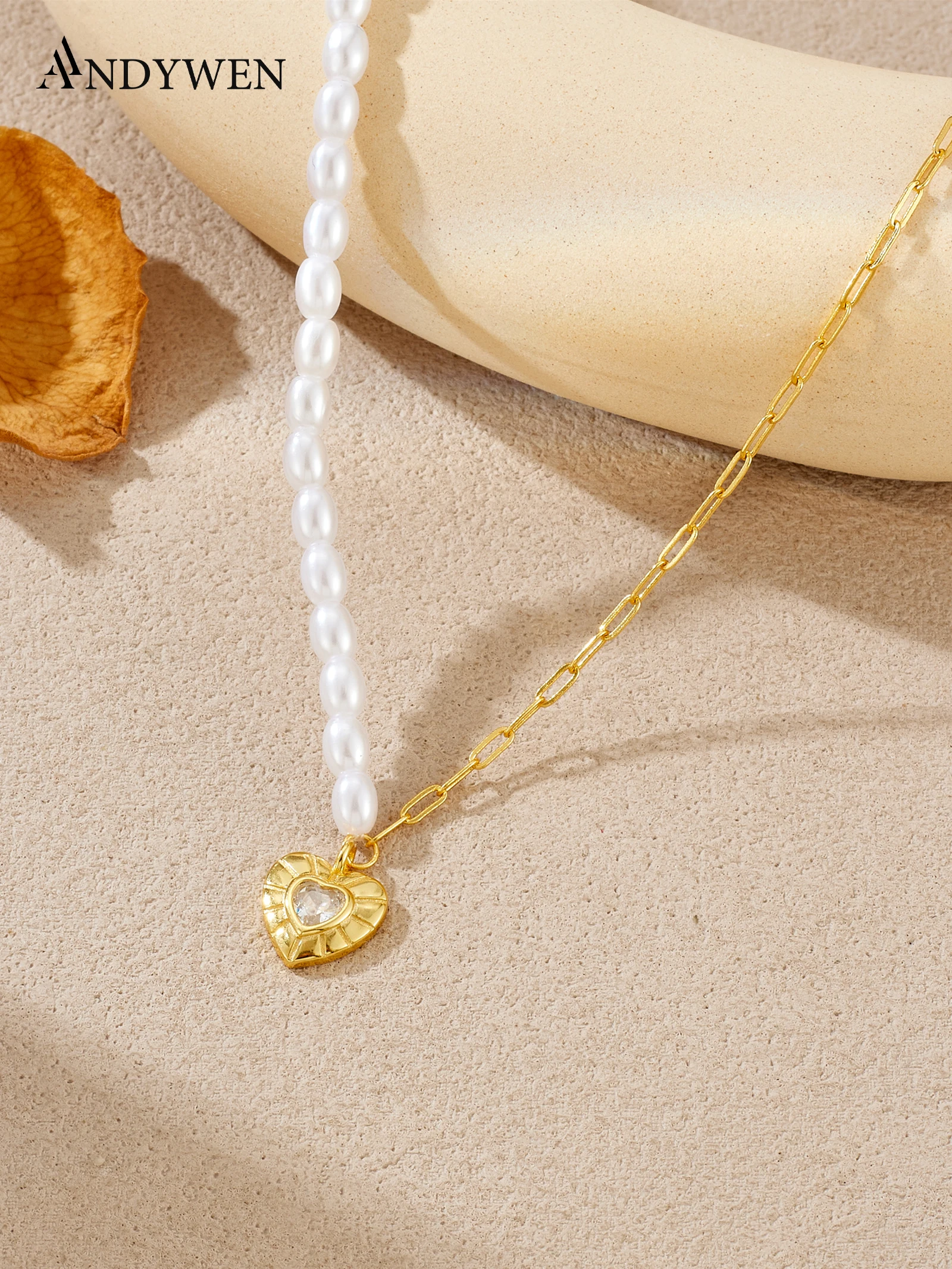ANDYWEN 925 Silver Mixed Chain Necklace, Pearl & Gold Links with Sparkling CZ Heart, Feminine Jewelry, Anniversary Gift with Box
ANDYWEN 925 Silver Mixed Chain Necklace, Pearl & Gold Links with Sparkling CZ Heart, Feminine Jewelry, Anniversary Gift with Box