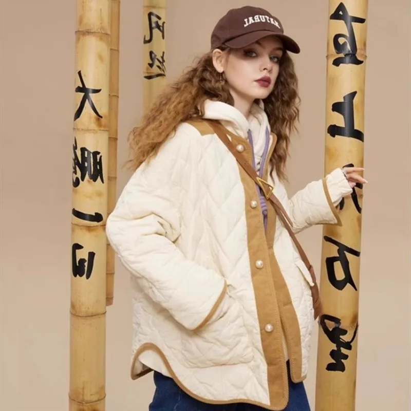 Women'S 2023 Winter New Loose Lightweight Casual Cotton Coat Coat With Spliced Lingge Cotton Clothes
Women'S 2023 Winter New Loose Lightweight Casual Cotton Coat Coat With Spliced Lingge Cotton Clothes