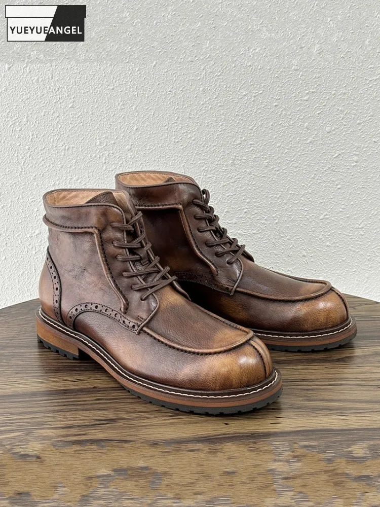 Autumn Winter Men Work Comfortable Cowhide Genuine Leather High Top Lace Up Round Toe Ankle Boots Motorcycle Riding Safety Boots
Autumn Winter Men Work Comfortable Cowhide Genuine Leather High Top Lace Up Round Toe Ankle Boots Motorcycle Riding Safety Boots