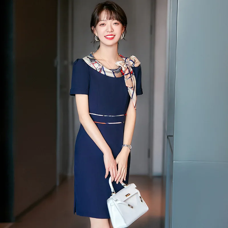 Summer Short Sleeve Elegant Dresses Women Business Work Wear OL Fashion Styles Dress Career Slim Hips Vestidos with Scarf
Summer Short Sleeve Elegant Dresses Women Business Work Wear OL Fashion Styles Dress Career Slim Hips Vestidos with Scarf