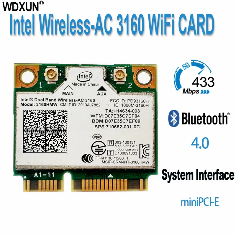 Беспроводная карта для ноутбука Intel 3160 3160HMW, двухдиапазонная, 2,4 ГГц, 5 ГГц, 802.11ac 3160AC + Bluetooth 4,0, мини-карта PCI-e Wi-Fi
Беспроводная карта для ноутбука Intel 3160 3160HMW, двухдиапазонная, 2,4 ГГц, 5 ГГц, 802.11ac 3160AC + Bluetooth 4,0, мини-карта PCI-e Wi-Fi