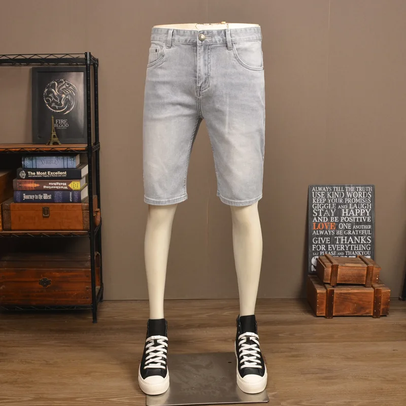 Summer grey denim shorts men's summer thin stretch slim fit high-end washed fashionable casual five quarter pants
Summer grey denim shorts men's summer thin stretch slim fit high-end washed fashionable casual five quarter pants