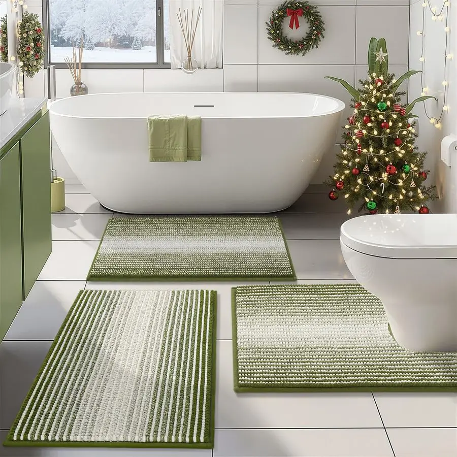 Bathroom Rugs Sets 3 Piece, Toilet Rugs UShaped Contour Bath Mat Set, Striped Absorbent Non Slip Chenille Shower Mat, Sage
Bathroom Rugs Sets 3 Piece, Toilet Rugs UShaped Contour Bath Mat Set, Striped Absorbent Non Slip Chenille Shower Mat, Sage