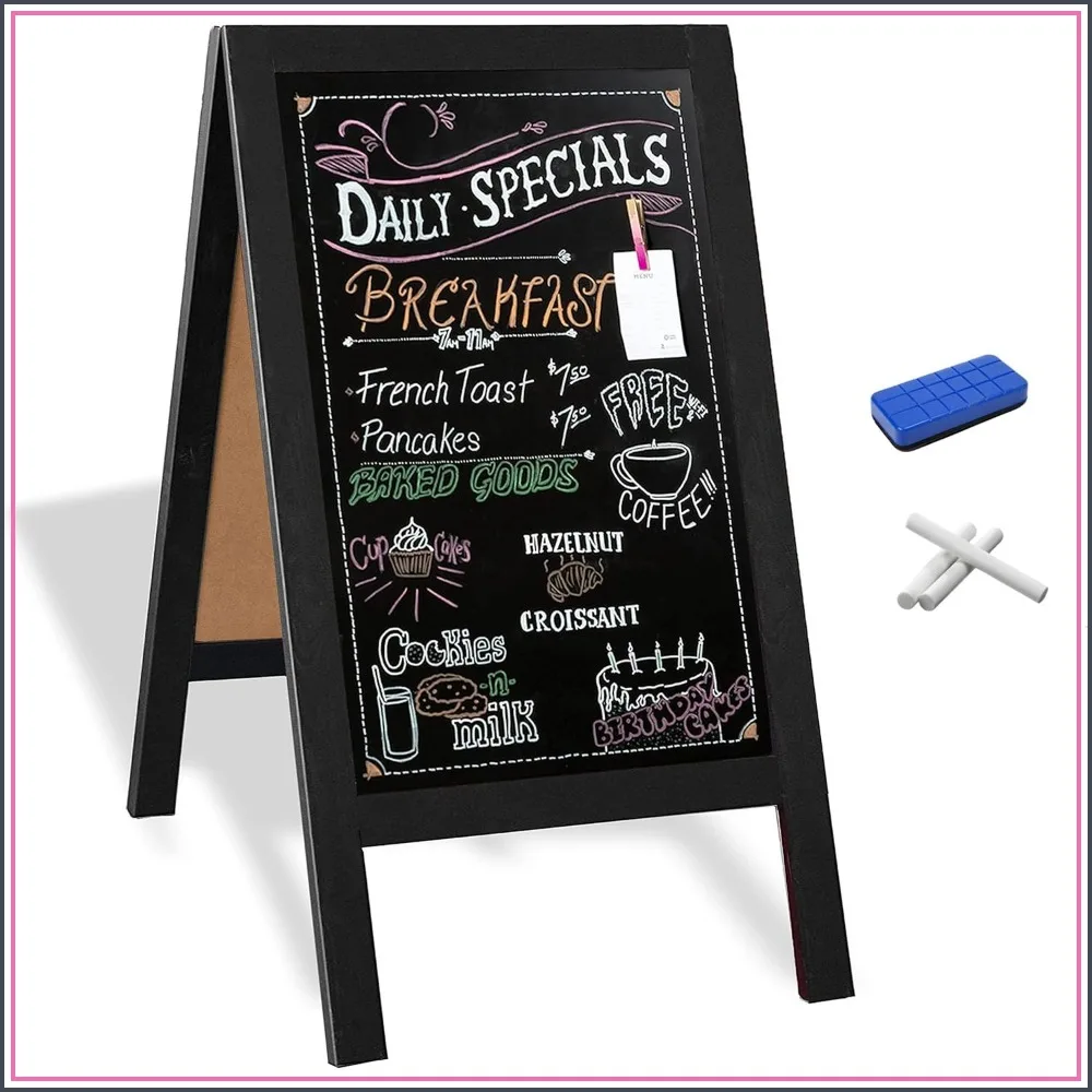 Wooden A-Frame Chalkboard Sign 40x20 Inch, Double-Sided Magnetic Menu Board with Eraser & Chalk for Restaurant, Wedding, Business
Wooden A-Frame Chalkboard Sign 40x20 Inch, Double-Sided Magnetic Menu Board with Eraser & Chalk for Restaurant, Wedding, Business