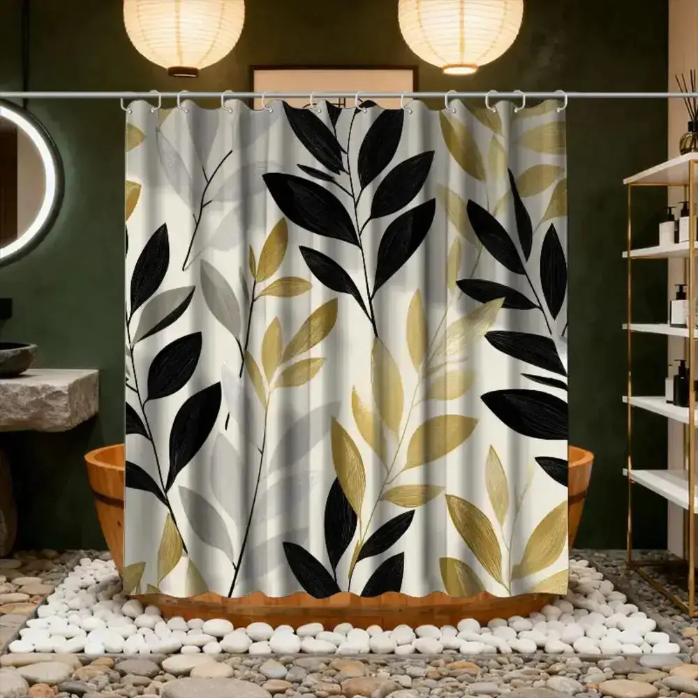 Черная занавеска для душа с рисунком сусального золота, полиэфирная ткань, можно стирать в машине, с крючками, подходит для декора ванной комнаты.
Черная занавеска для душа с рисунком сусального золота, полиэфирная ткань, можно стирать в машине, с крючками, подходит для декора ванной комнаты.