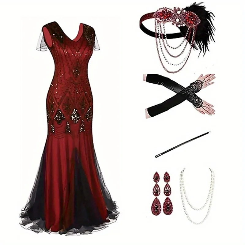 Модное платье с бахромой в стиле ретро, макси-платье с v-образным вырезом и бисером для вечеринок, блеск и блеск на каждом событии! 
Модное платье с бахромой в стиле ретро, макси-платье с v-образным вырезом и бисером для вечеринок, блеск и блеск на каждом событии!