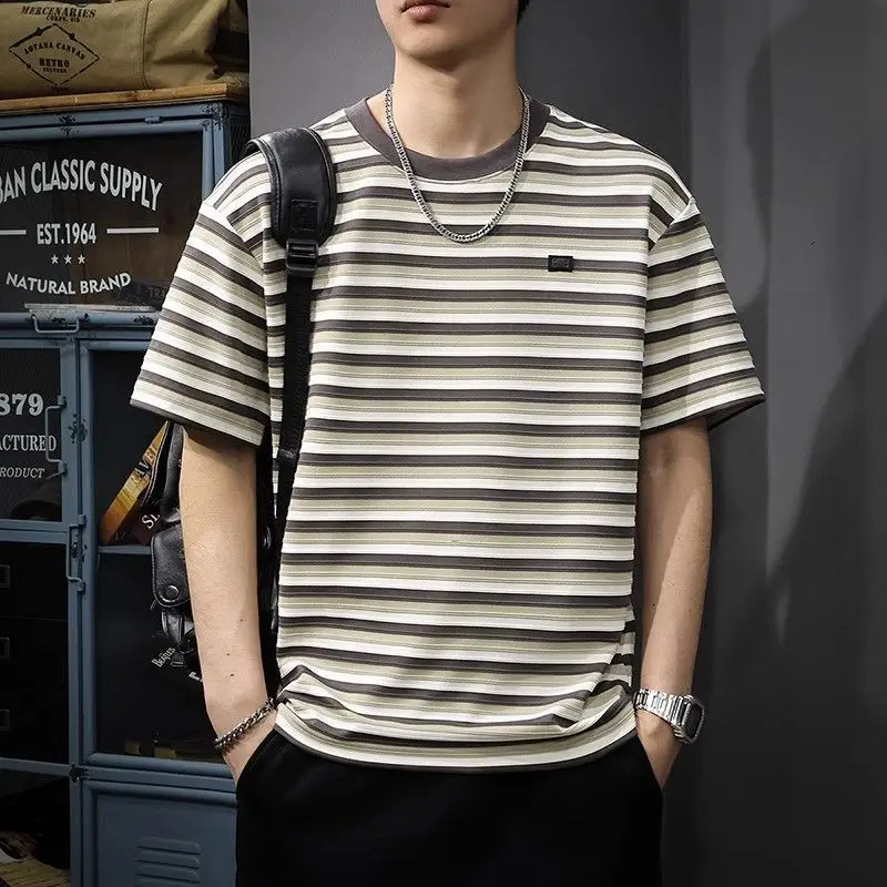 Men's Brown Striped Short Sleeve T Shirt Crew Neck Casual Loose Fit Top With Small Logo Detail
Men's Brown Striped Short Sleeve T Shirt Crew Neck Casual Loose Fit Top With Small Logo Detail