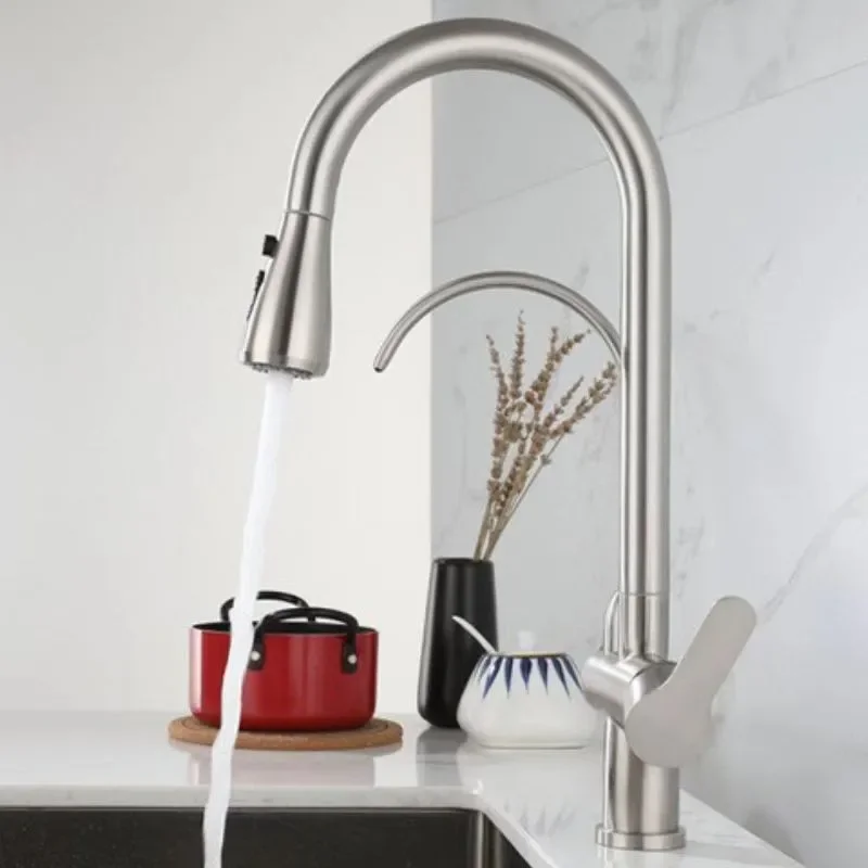 Nickel/Black 304 Stainless Steel Pull-out Kitchen Faucet Double Handle Single Hole Water Purifier Wash Hot And Cold Basin Tap
Nickel/Black 304 Stainless Steel Pull-out Kitchen Faucet Double Handle Single Hole Water Purifier Wash Hot And Cold Basin Tap