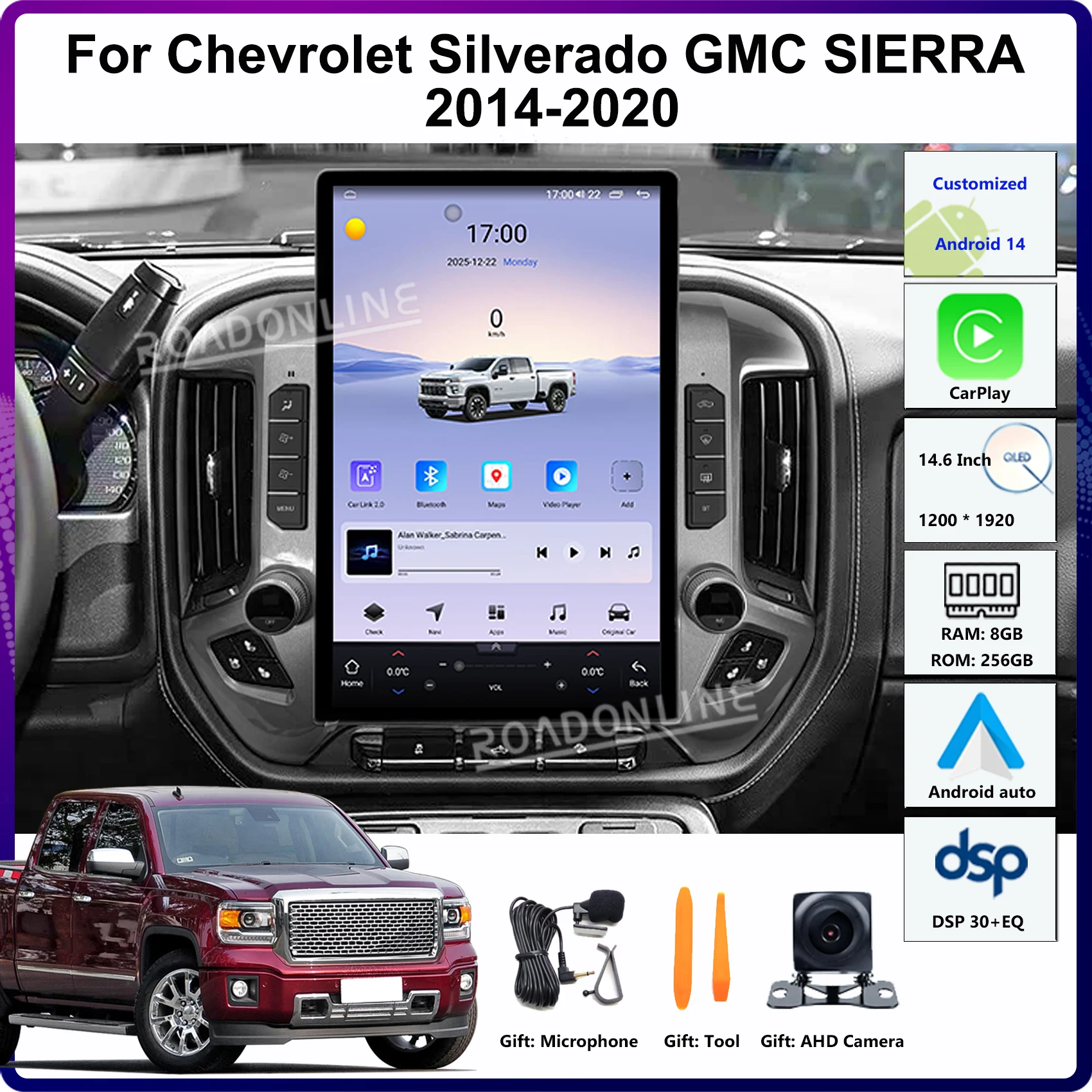 14,6-дюймовый мультимедийный проигрыватель Android 14 для GMC SIERRA / Chevrolet Silverado 2014-2020, двухсистемный GPS-навигатор, головное устройство в стиле Tesla
14,6-дюймовый мультимедийный проигрыватель Android 14 для GMC SIERRA / Chevrolet Silverado 2014-2020, двухсистемный GPS-навигатор, головное устройство в стиле Tesla