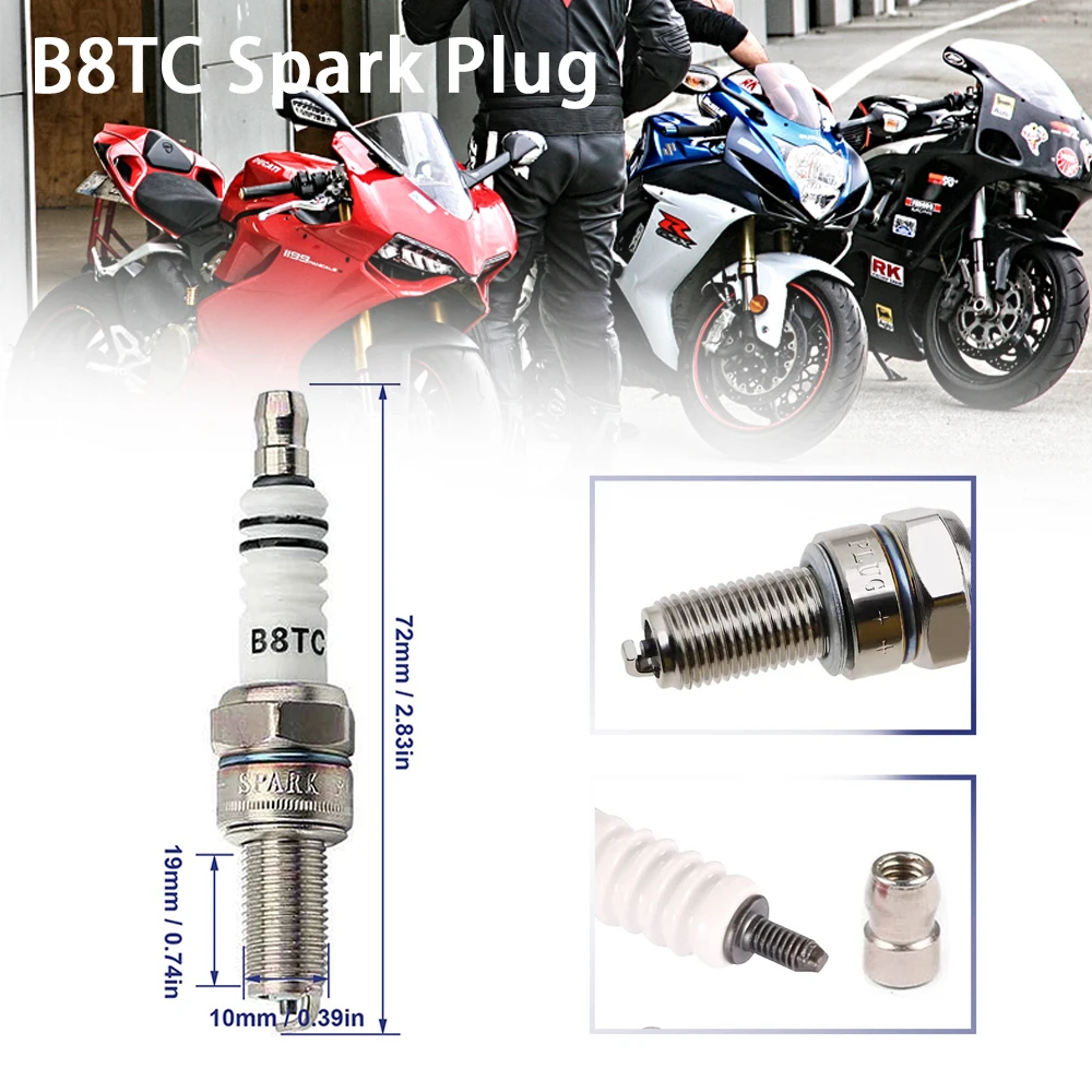 B8TC Spark Plug Motorcycle Spark Plug 10mm Thread Repalces B8rtc RG94C 98059-5881 4854 For Suzuki Yamaha Honda Kawasaki Champion
B8TC Spark Plug Motorcycle Spark Plug 10mm Thread Repalces B8rtc RG94C 98059-5881 4854 For Suzuki Yamaha Honda Kawasaki Champion