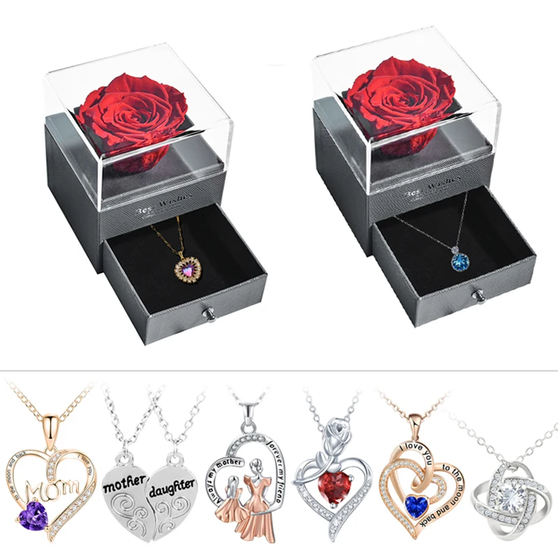 New Fashion Pendant Necklace In Rose Flower Jewelry Gift Box Preserved Rose Necklace Set Wedding Christmas Gift for Girlfriend
New Fashion Pendant Necklace In Rose Flower Jewelry Gift Box Preserved Rose Necklace Set Wedding Christmas Gift for Girlfriend