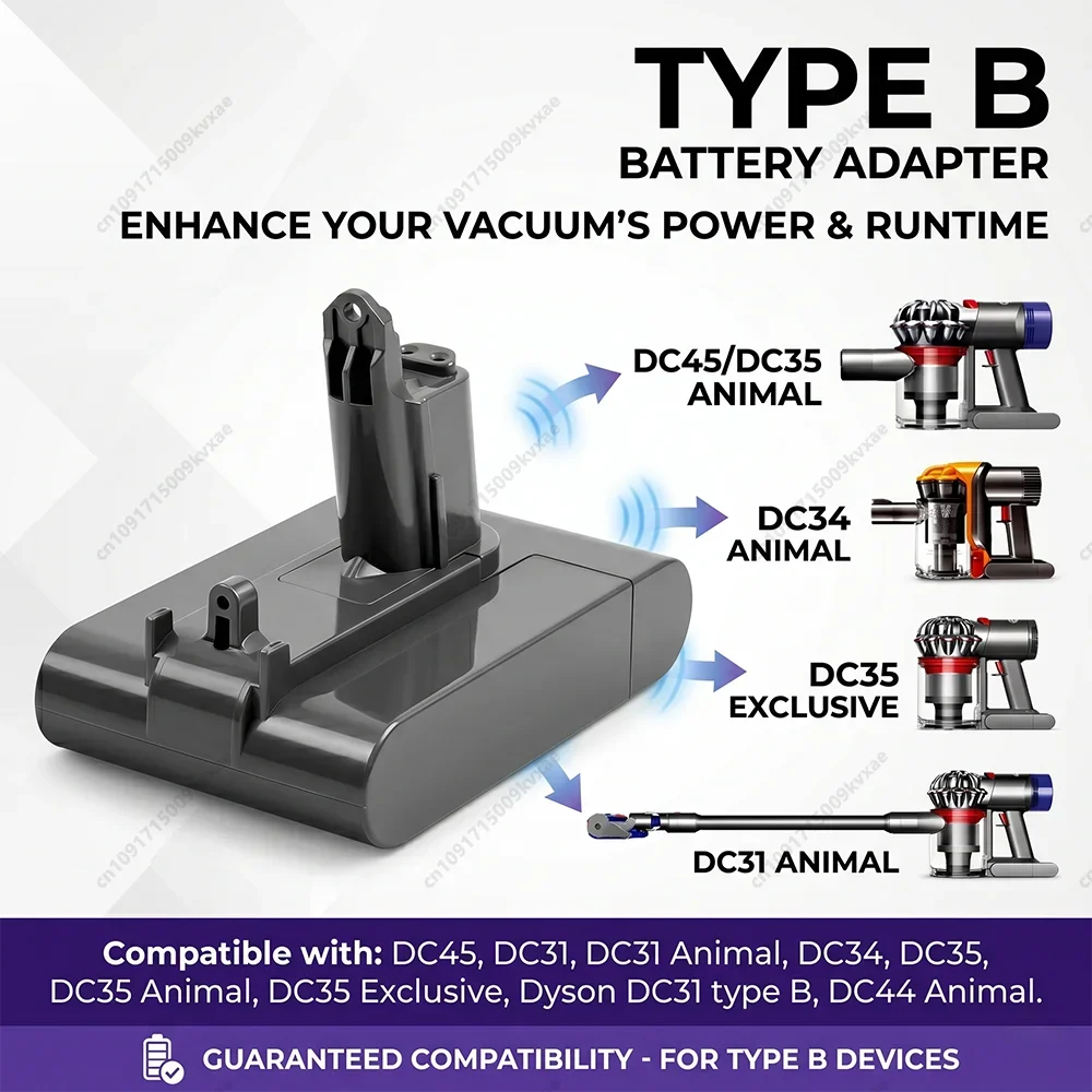 Rechargeable 22.2V 8000mAh Lithium Battery Pack for Dyson Handheld Vacuum DC45 DC31 DC34 DC35 DC44 Animal Type B Only
Rechargeable 22.2V 8000mAh Lithium Battery Pack for Dyson Handheld Vacuum DC45 DC31 DC34 DC35 DC44 Animal Type B Only