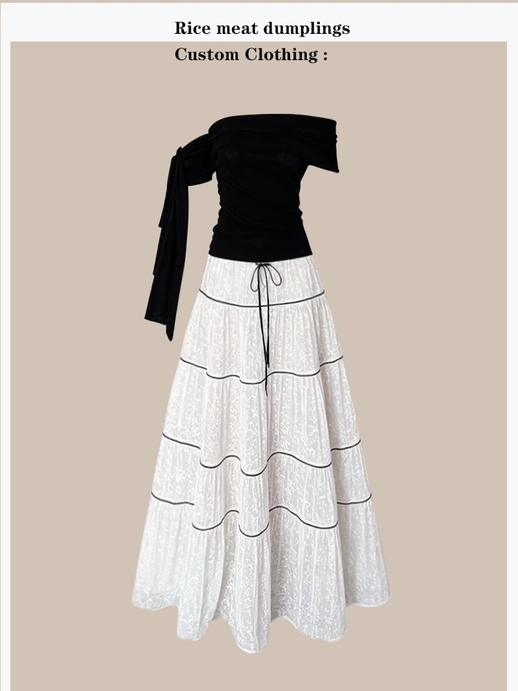 Shoulder Bared Draped Top And Long Skirt in Beige Color Summer Fashion Set Women's Slim Fit Style No Brand High End Feeling
Shoulder Bared Draped Top And Long Skirt in Beige Color Summer Fashion Set Women's Slim Fit Style No Brand High End Feeling