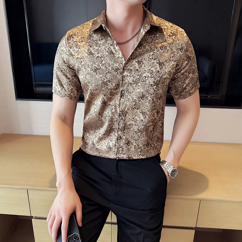 Men Summer Shirts Fashion Stylish Print Short Sleeve Men's Social Shirt Dress Slim Fit Casual Ice Silk Blouse Homme Plus Size
Men Summer Shirts Fashion Stylish Print Short Sleeve Men's Social Shirt Dress Slim Fit Casual Ice Silk Blouse Homme Plus Size