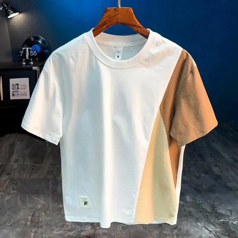 2025 summer outfit new short sleeved T-shirt for men's fashion brand, color blocking design, loose casual top
2025 summer outfit new short sleeved T-shirt for men's fashion brand, color blocking design, loose casual top