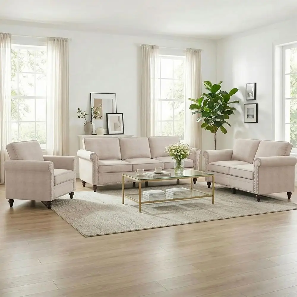 3-Piece Linen Fabric Sofa Set: 3-Seater, Loveseat, and Accent Chair
3-Piece Linen Fabric Sofa Set: 3-Seater, Loveseat, and Accent Chair