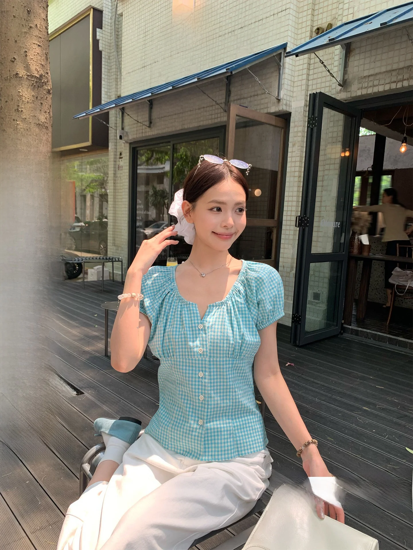 Blue Plaid Bubble Sleeve Shirt Women's Loose Korean Style Summer Fashionable Versatile Design Sense Blouse Top Sze2588
Blue Plaid Bubble Sleeve Shirt Women's Loose Korean Style Summer Fashionable Versatile Design Sense Blouse Top Sze2588