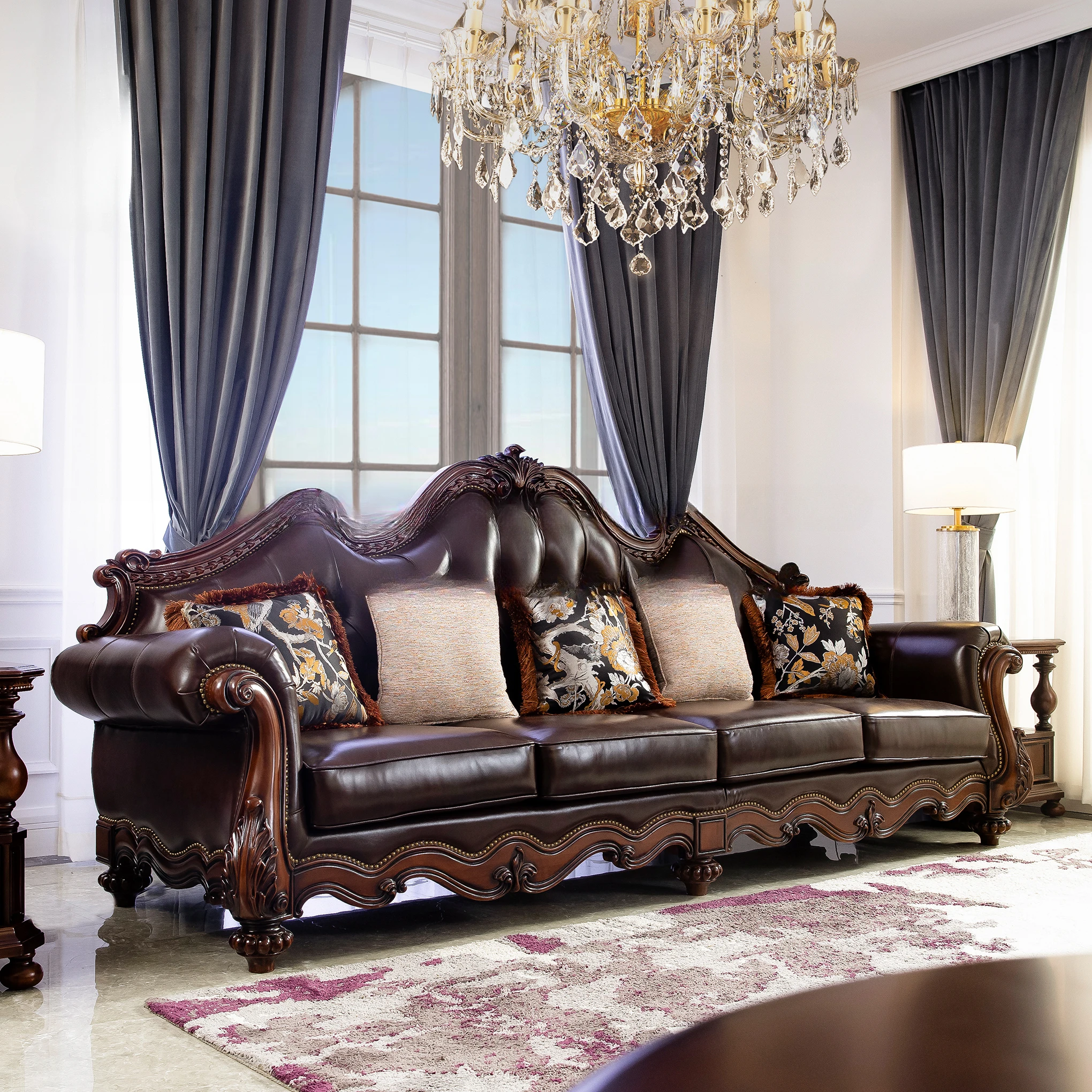 European retro classic all-solid wood leather sofa EA7 high-end custom villa furniture
European retro classic all-solid wood leather sofa EA7 high-end custom villa furniture