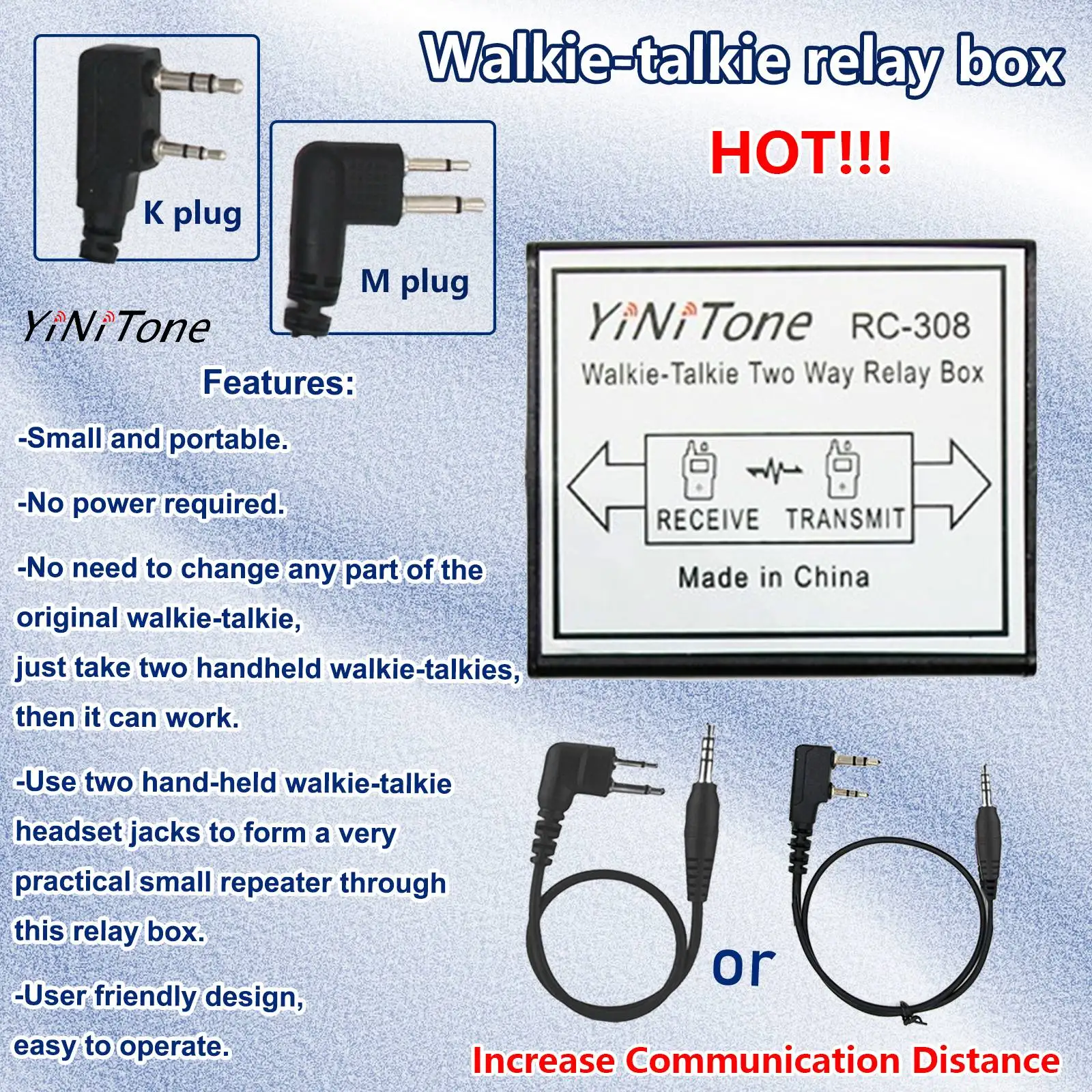 RC-308 Relay Box K/M plug For Baofeng UV5R BF888S KENWOD TYT vertex Transceiver Two-Way Radio Yinitone original Repeater
RC-308 Relay Box K/M plug For Baofeng UV5R BF888S KENWOD TYT vertex Transceiver Two-Way Radio Yinitone original Repeater
