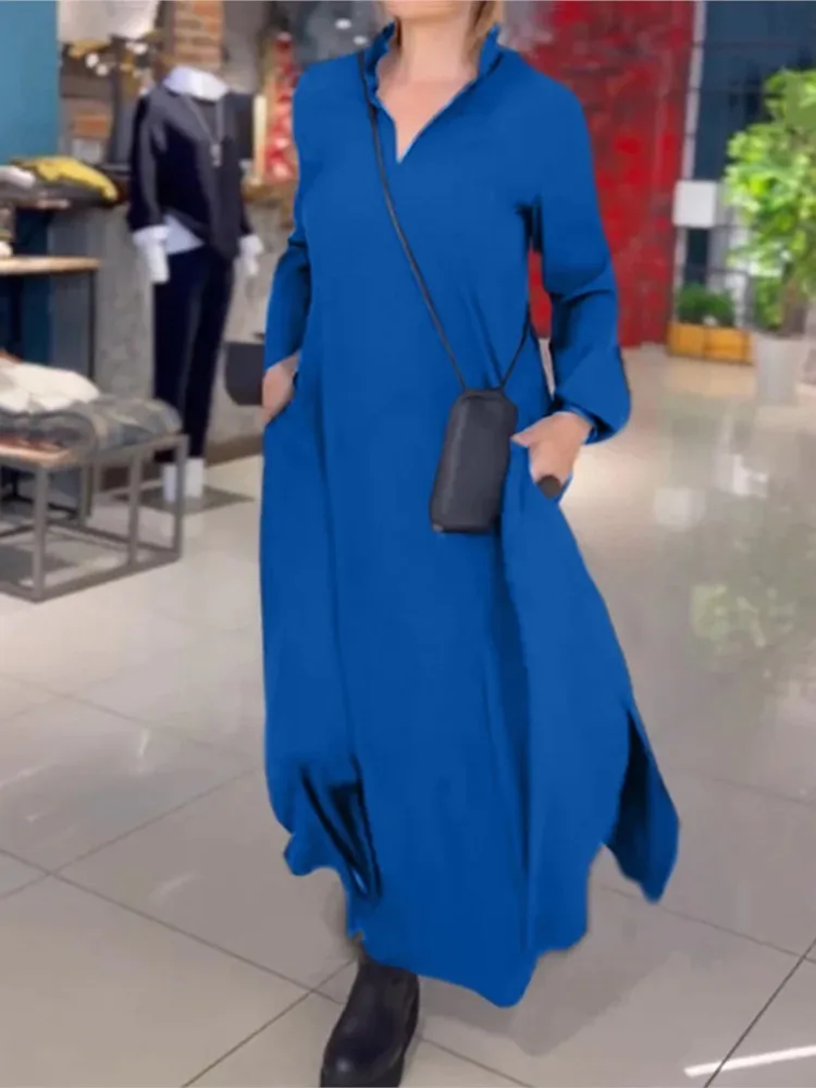 Casual Loose Solid Dress For Women Fashion Long Sleeve V-Neck Pullover Long Skirt Dresses Robe Femme Spring Womens Clothing New
Casual Loose Solid Dress For Women Fashion Long Sleeve V-Neck Pullover Long Skirt Dresses Robe Femme Spring Womens Clothing New
