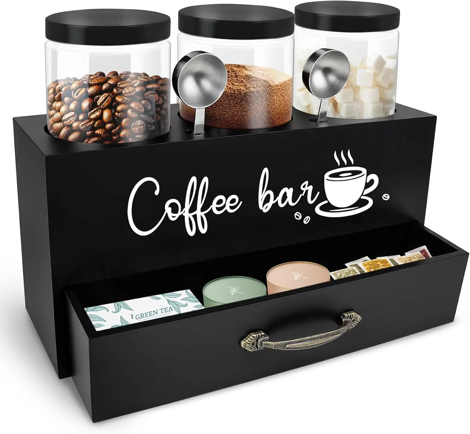 Набор из 3-х контейнеров для кофе с полкой, герметичное хранение для зерен и сахара, включает ложку и ящик, черный цвет
Набор из 3-х контейнеров для кофе с полкой, герметичное хранение для зерен и сахара, включает ложку и ящик, черный цвет