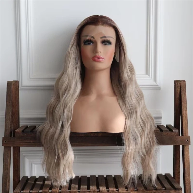 Women's Wig Long Natural Wave Wig 13x4 Ombre Ash Blonde Synthetic HD Lace Front Wig Realistic Hairline Wig High Density 30 Inch 
Women's Wig Long Natural Wave Wig 13x4 Ombre Ash Blonde Synthetic HD Lace Front Wig Realistic Hairline Wig High Density 30 Inch