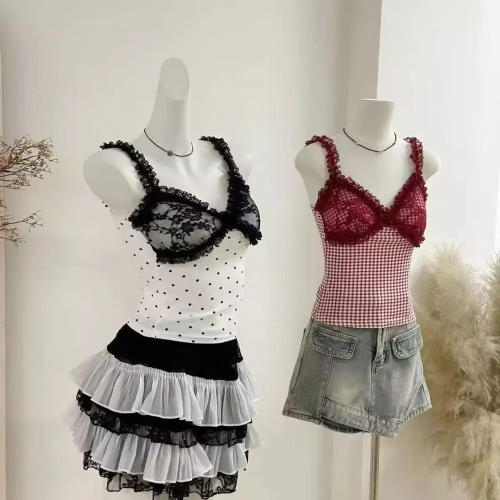 Spicy Girl Style Sleeveless Crop Top Mesh Dot Slim Fit Women Suspender Top V Neck Sweet Lace Camisole with Pads Girl
Spicy Girl Style Sleeveless Crop Top Mesh Dot Slim Fit Women Suspender Top V Neck Sweet Lace Camisole with Pads Girl