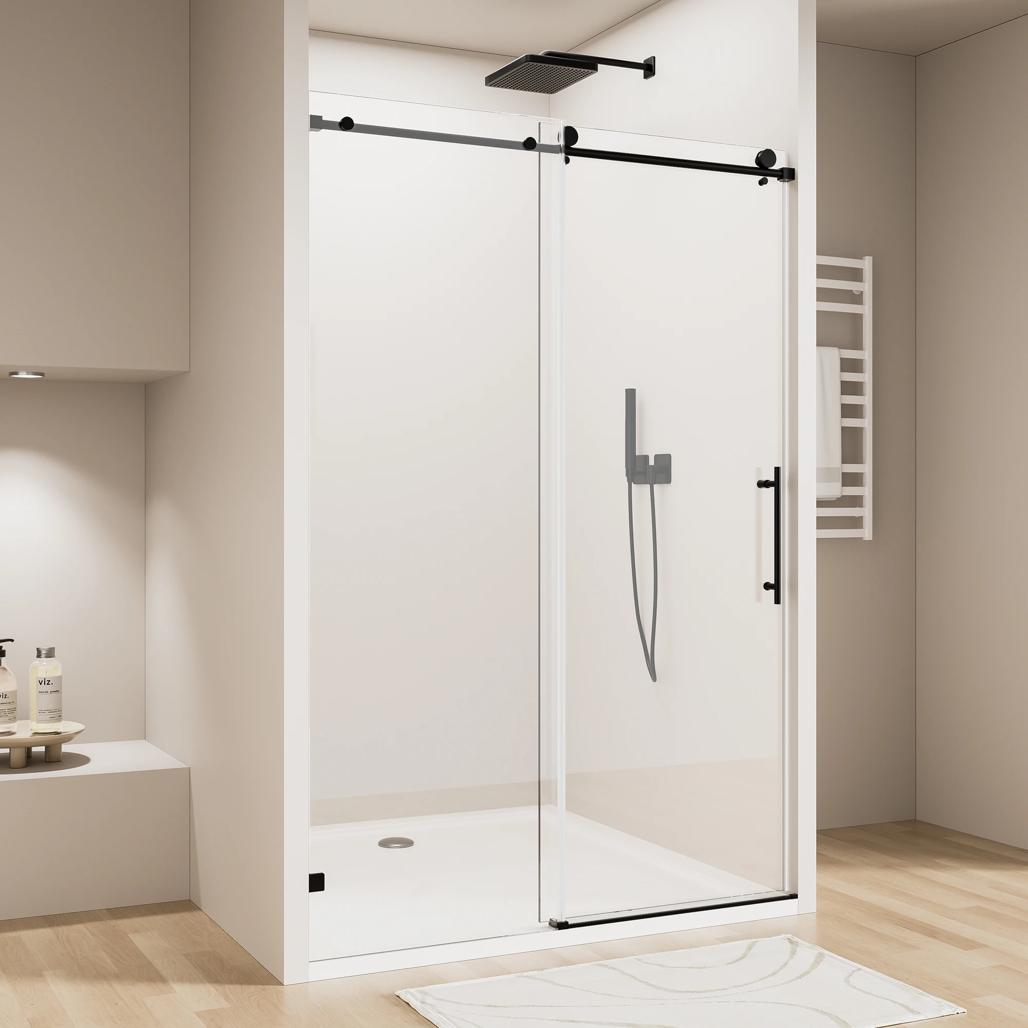 SH.KL 56-60 Inches W X 76 Inches Bathroom Shower Door, 8mm Tempered Glass, Single Sliding Door, Matte Black Shower Screen
SH.KL 56-60 Inches W X 76 Inches Bathroom Shower Door, 8mm Tempered Glass, Single Sliding Door, Matte Black Shower Screen
