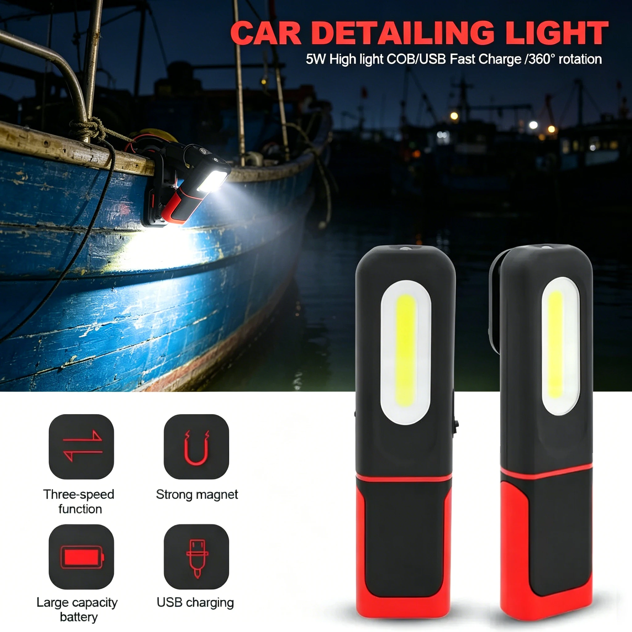 New Portable USB Rechargeable COB Work Light Car Detailing Inspection Light Magnetic LED Flashlight Hanging Lamp Camping Torch
New Portable USB Rechargeable COB Work Light Car Detailing Inspection Light Magnetic LED Flashlight Hanging Lamp Camping Torch