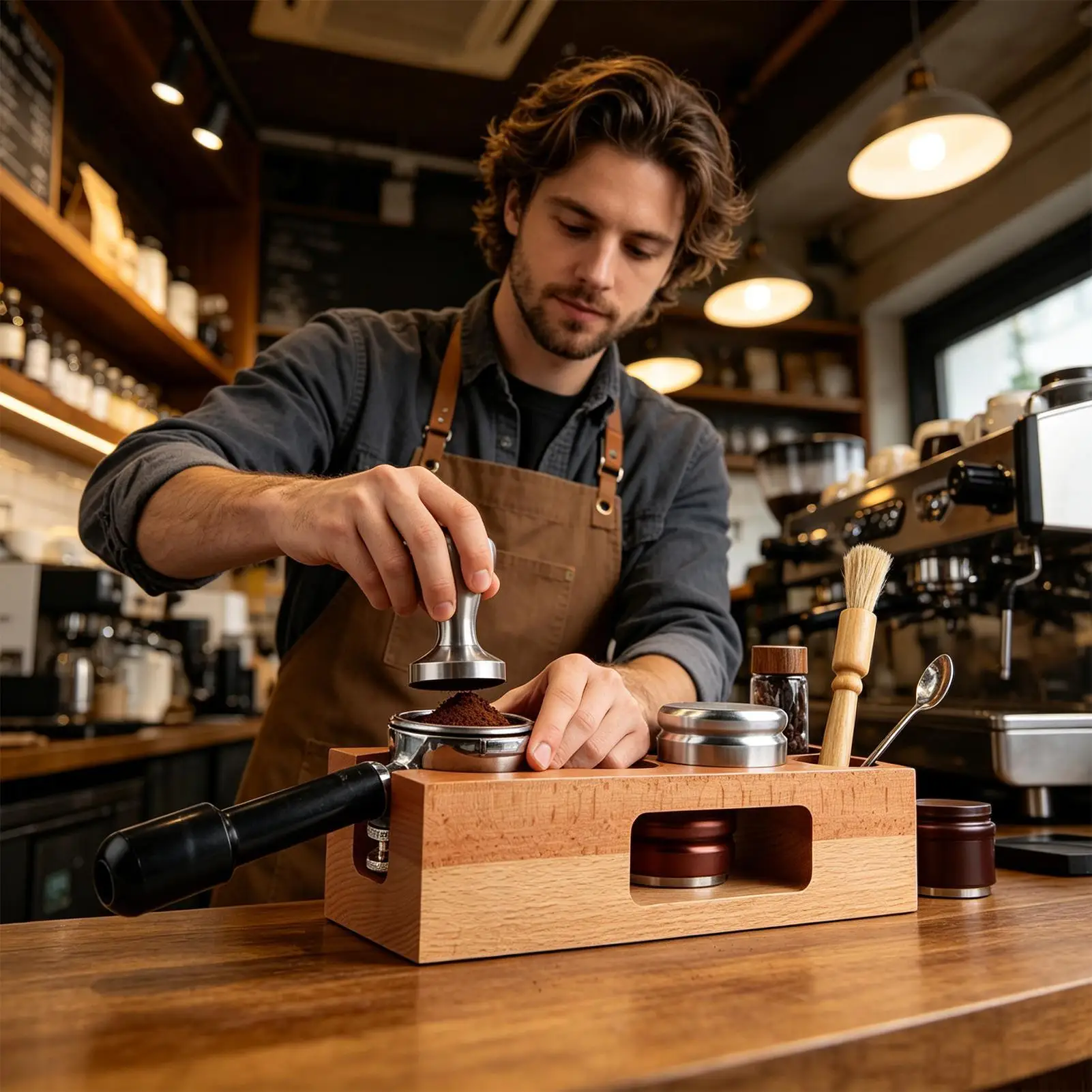 Espresso Tamper Station 58mm Natural Wood Tamper Base Five-Slot Coffee Tamper Holder, Multifunctional Coffee Tool Storage Rack
Espresso Tamper Station 58mm Natural Wood Tamper Base Five-Slot Coffee Tamper Holder, Multifunctional Coffee Tool Storage Rack