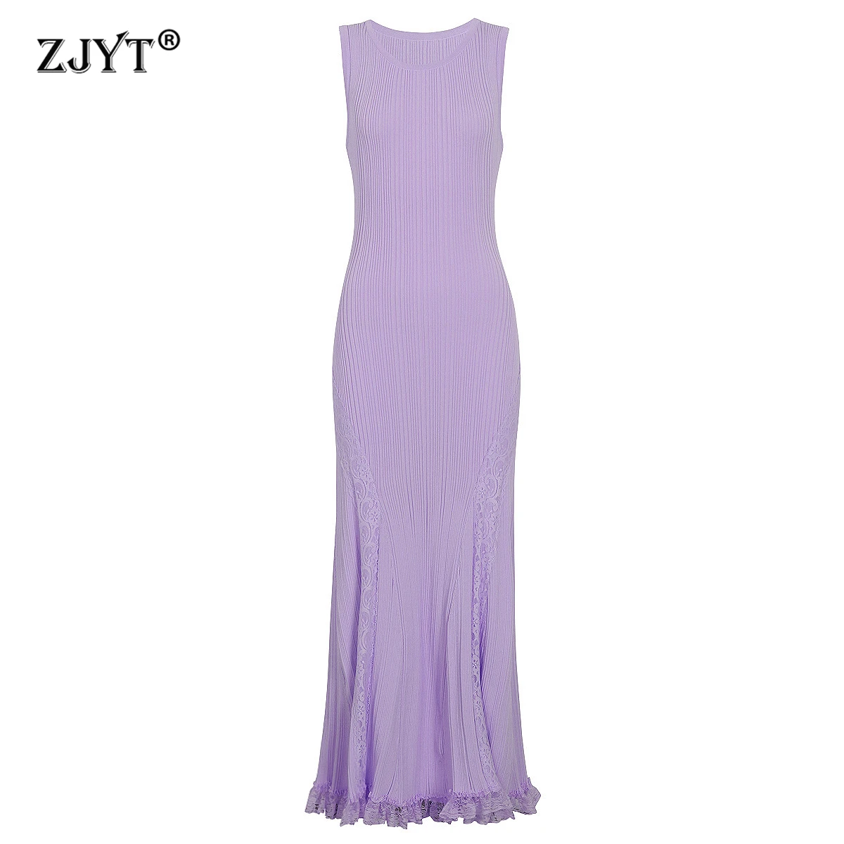 ZJYT Summer Women's Sleeveless Long Knit Dress Sweaters Eegant Lace Patchwork Slim Fit Purple Pink Evening Party Dresses Ladies
ZJYT Summer Women's Sleeveless Long Knit Dress Sweaters Eegant Lace Patchwork Slim Fit Purple Pink Evening Party Dresses Ladies