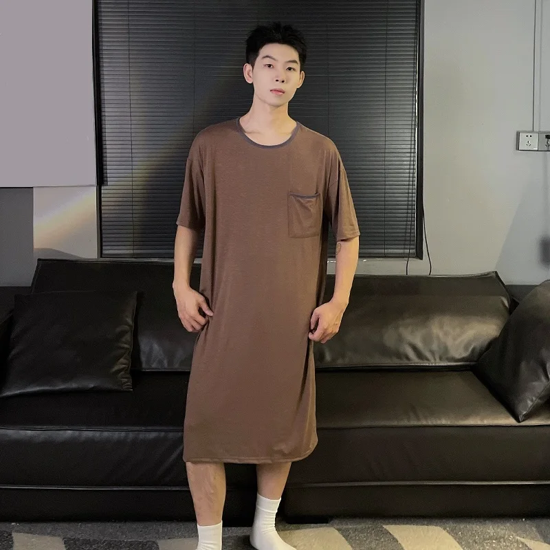 Fashion Men Short Sleeve Long Nightgowns Sleepshirts Summer Home Dress O-Neck Sleepwear Comfortable Nightdress Indoor Clothing
Fashion Men Short Sleeve Long Nightgowns Sleepshirts Summer Home Dress O-Neck Sleepwear Comfortable Nightdress Indoor Clothing