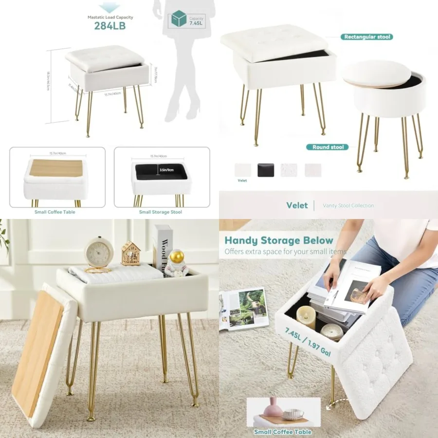 Vanity Stool, Velvet Vanity Stool Chair with Storage, Rectangle Makeup Chair Soft Padded Seat with Legs for Bedroom Beige
Vanity Stool, Velvet Vanity Stool Chair with Storage, Rectangle Makeup Chair Soft Padded Seat with Legs for Bedroom Beige