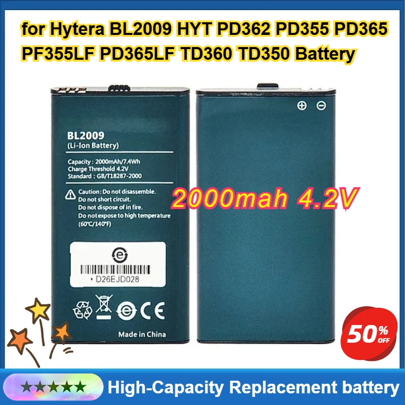 New 4.2V 2000mah BL2009 Walkie Talkie Battery for Hytera HYT PD362 PD355 PD365 PF355LF PD365LF TD360 TD350 Replacement Battery
New 4.2V 2000mah BL2009 Walkie Talkie Battery for Hytera HYT PD362 PD355 PD365 PF355LF PD365LF TD360 TD350 Replacement Battery