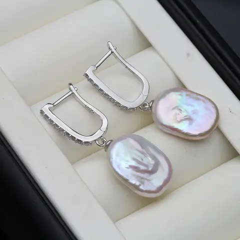 Wedding Natural Freshwater Baroque Pearl Earrings Wemon,925 Silver Dangle Pearl Earring Wife Girls Bridal Gift White Purple